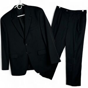 Ralph‎ Lauren Black Pant Suit Blazer Jacket Mens Size 40 Short 100% Wool Set Vtg
